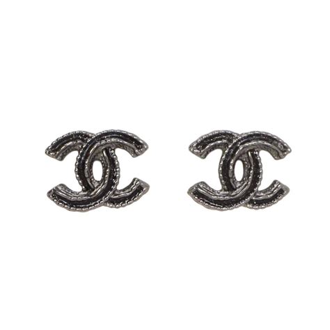 chanel earrings black and silver|small silver Chanel earrings.